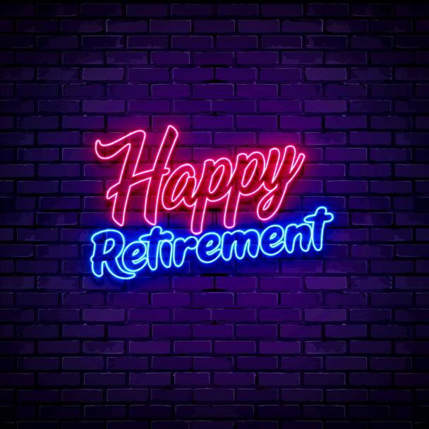 onnellista onnellista eläkkeelle neon merkki tiili seinälle tausta - Valokuva, kuva