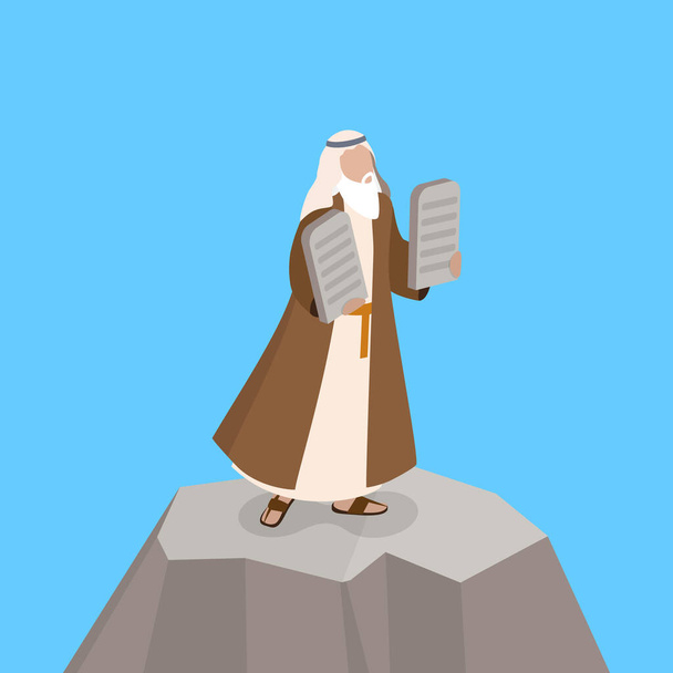 Illustration 3D vectorielle plane isométrique de l'histoire biblique, Moïse avec les tablettes de la loi de Dieu - Vecteur, image