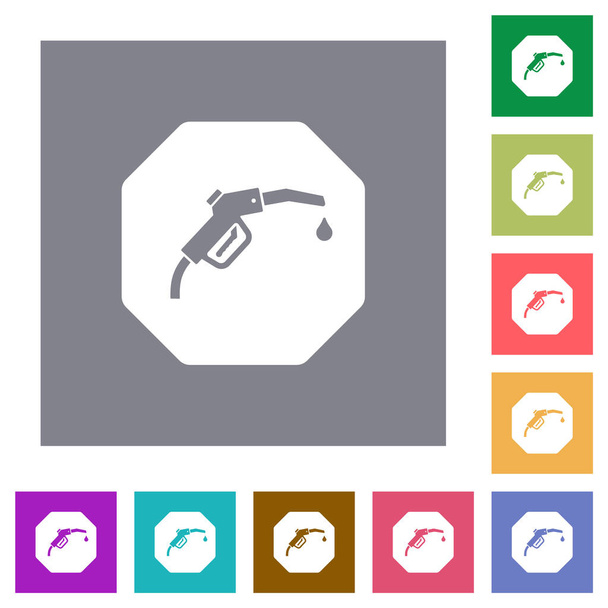 Octagon vormige brandstof sanctie teken vaste platte pictogrammen op eenvoudige kleur vierkante achtergronden - Vector, afbeelding