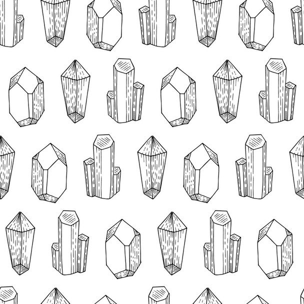 Mineral Rock Crystals Vector Seamless patrón blanco y negro - Vector, Imagen