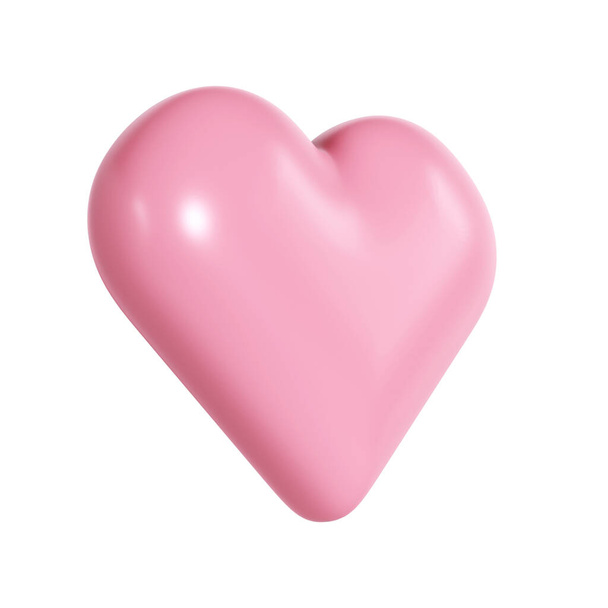3D rosa Hochglanz-Herz auf weißem Hintergrund. Geeignet für Valentinstag, Muttertag, Frauentag, Hochzeit, Aufkleber, Grußkarte. 14. Februar. - Foto, Bild
