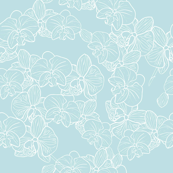 Цветочная ветвь орхидеи с бутонами и цветами бесшовный узор для текстиля. Векторная иллюстрация тропического дизайна, романтические свадебные приглашения, деликатный и элегантный фон - Вектор,изображение