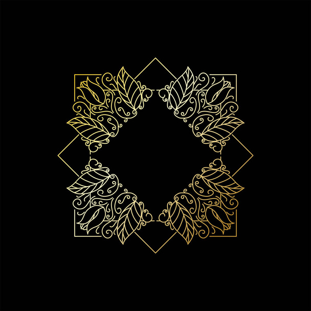 Елегантний розкішний квадрат Золотий лист Квіткова рамка Прикордонна прикраса Ілюстрація Вектор - Вектор, зображення