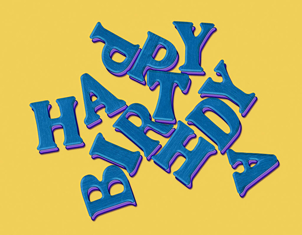 Un diseño feliz cumpleaños con letras de textura de madera mezclada en la ilustración 3D - Foto, Imagen