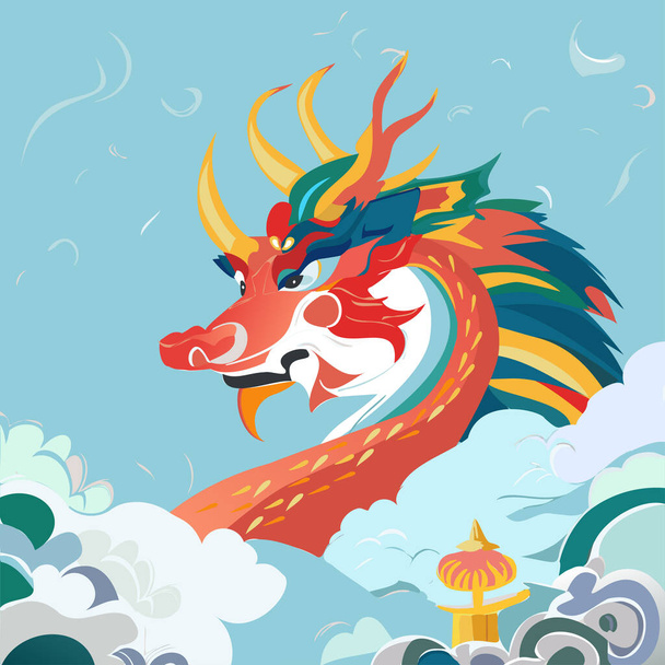 Čínský drak, vektorová ilustrace. Čínský nový rok a všechny festivaly - Vektor, obrázek