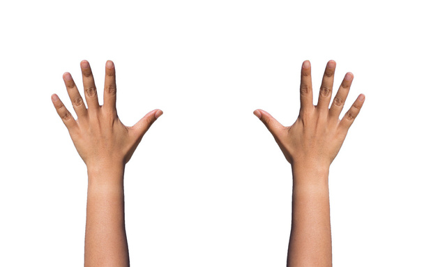 Hands forming raise and agree on white background - Photo, Image