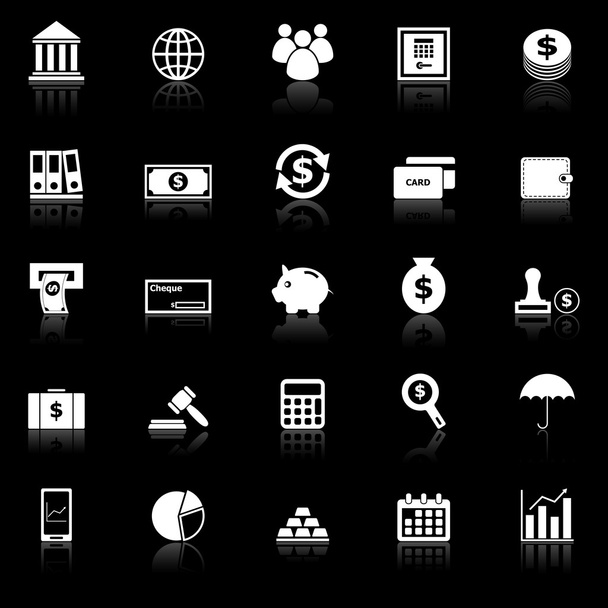 Iconos bancarios con reflejo sobre fondo negro
 - Vector, Imagen