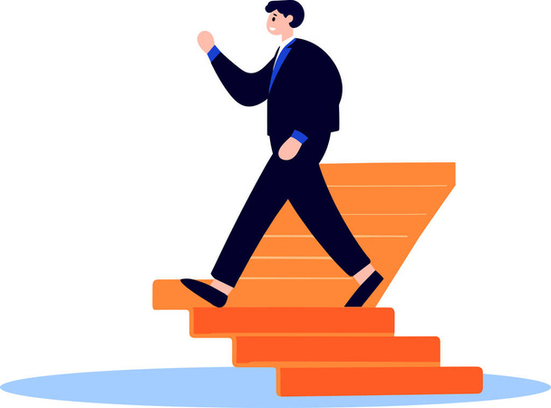 Käsin Piirretty Liikemies kävely ylös portaita menestykseen käsite tasainen tyyli eristetty taustalla - Vektori, kuva