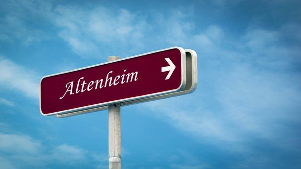 Image with a signpost and sign pointing in the direction of the nursing home in German. - Photo, Image