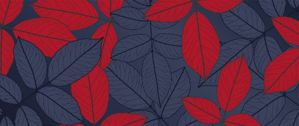 Яркий осенний ботанический фон, плакат, баннер с синими и красными листьями. - Вектор,изображение