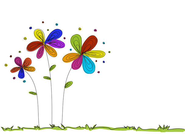 flower doodle color with grass background and white space vector - Vektör, Görsel