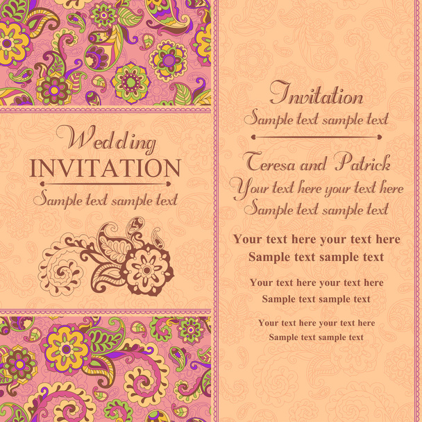 Wedding invitation in east turkish style, pink - Vektor, obrázek
