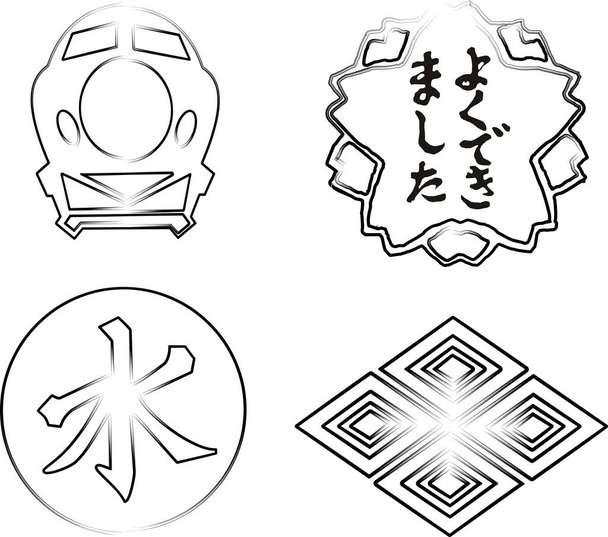 アジア大陸における日本のシンボル. 昇る太陽の国の4つの典型的なアイコン - ベクター画像