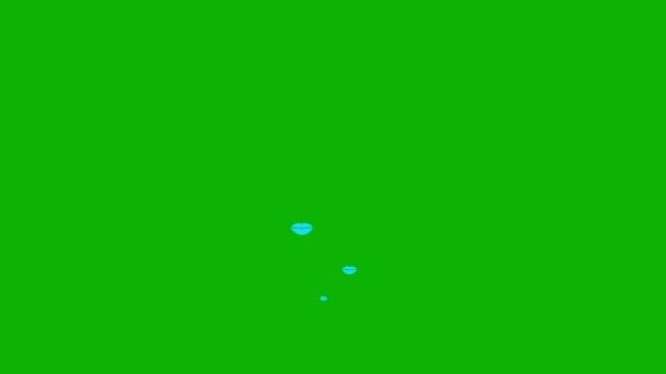 Animated blue lips fly from bottom to top. Concept of kiss, love, passion. Fountain from symbols hearts isolated on green background. - Footage, Video