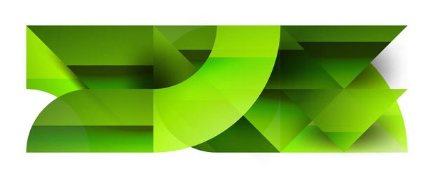 La fusión geométrica - la armonía abstracta de los triángulos y los círculos en el diseño minimalista de fondo. Diseño de formas y líneas para papel pintado, banner, fondo, landing page, arte mural, invitación, impresiones - Vector, imagen