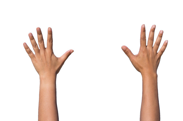 Χέρια που αποτελούν αυξήσει και να συμφωνήσουν σε άσπρο φόντο - Φωτογραφία, εικόνα