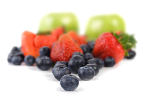 Blueberries, apples and strawberries - Фото, изображение