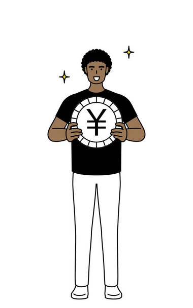 Afroamerikkalainen mies kuva valuuttatuloista ja jenin arvostuksesta, Vector Illustration - Vektori, kuva