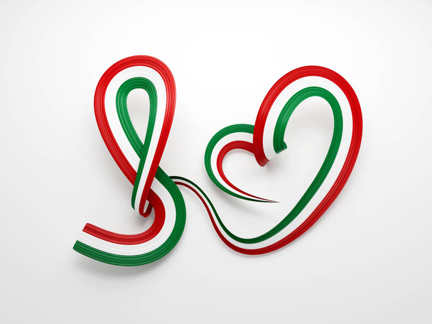 3d Bandiera Di Ungheria Forma Del Cuore Brillante Nastro Di Consapevolezza Ondulato Bandiera Su sfondo bianco 3d Illustrazione - Foto, immagini