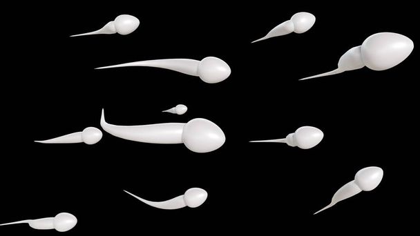 3d weergave van zwemmende spermacellen in de zwarte achtergrond - Foto, afbeelding