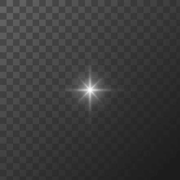 Leuchtende Sternenlichter strahlen glühende Teilchen aus. Vektor-Spezialeffekt auf transparentem Hintergrund. - Vektor, Bild