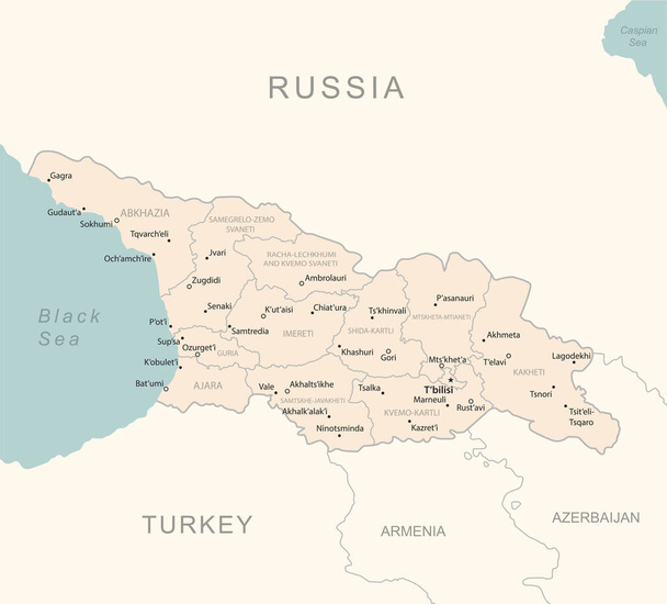 Gruzie - podrobná mapa s jednotlivými správními oblastmi. Vektorová ilustrace - Vektor, obrázek