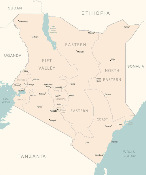 Kenya - detailed map with administrative divisions country. Vector illustration - Vector, Image