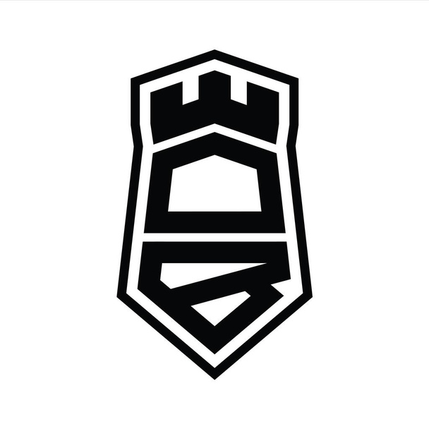 DB Letter Logo monograma hexágono escudo forma arriba y abajo con la plantilla de diseño de estilo aislado castillo corona - Foto, imagen