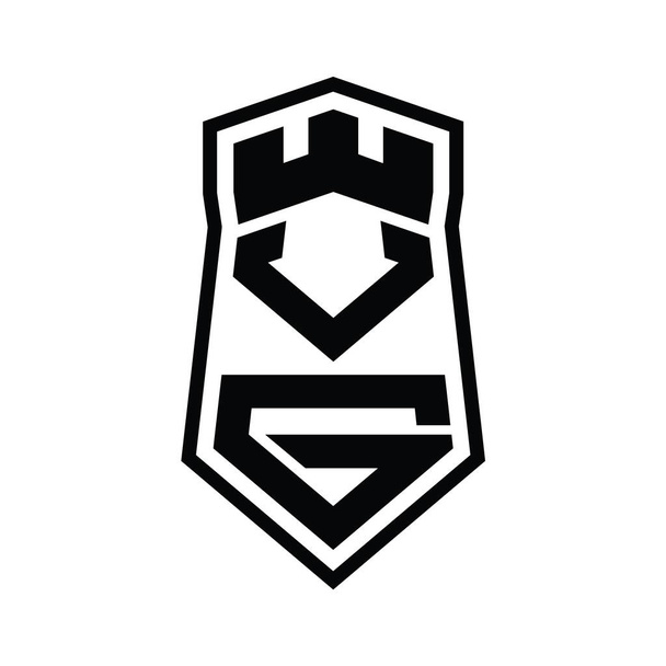 VG Letter Logo monogram zeshoek schild vorm op en neer met kroon kasteel geïsoleerde stijl ontwerp template - Foto, afbeelding