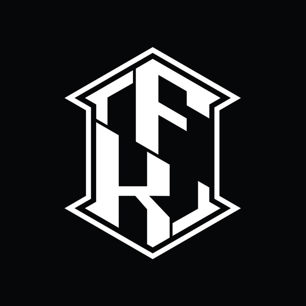 FK Letter Logo monogram zeshoek schild vorm op en neer met scherpe hoek geïsoleerde stijl ontwerp template - Foto, afbeelding