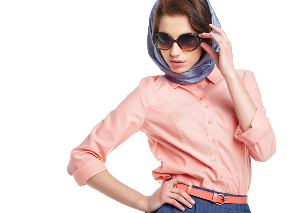 Woman in sunglasses and scarf - Valokuva, kuva