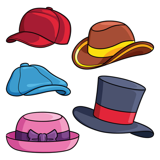 Ilustración de varios tipos de sombreros de dibujos animados lindo. - Vector, imagen