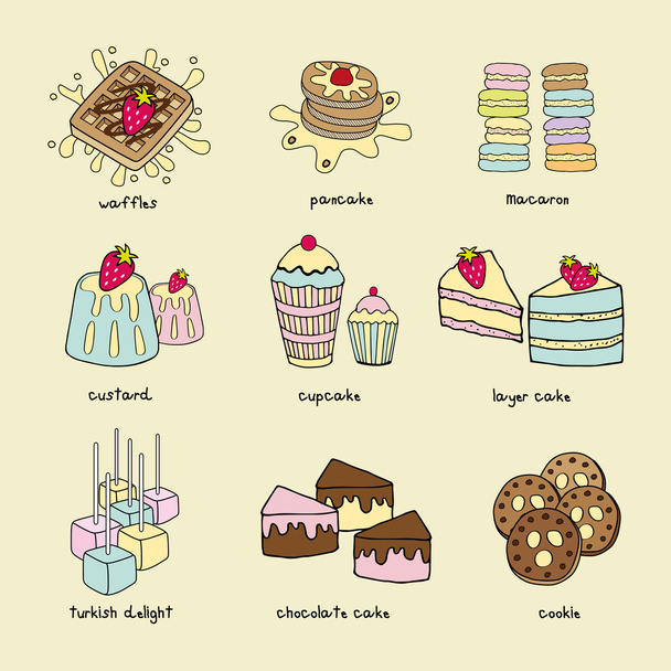 Bäckerei Doodle Pastell Farbgebung - Vektor, Bild