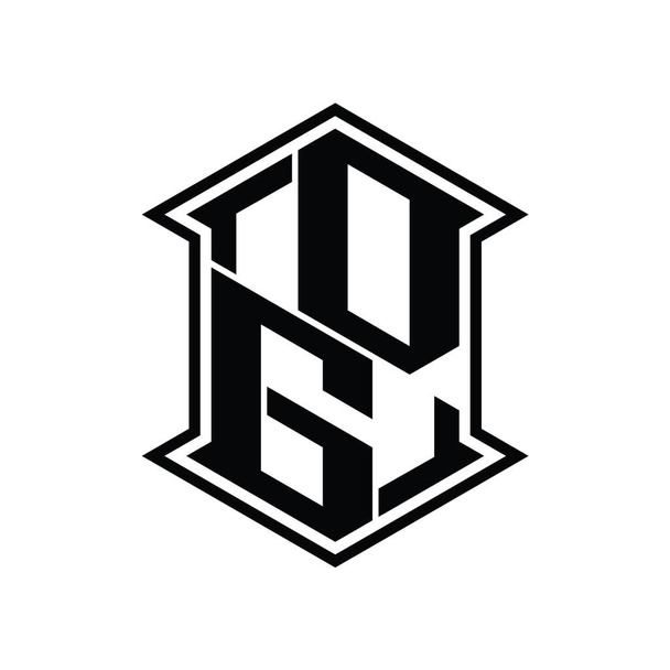 DG Letter Logo monograma hexágono escudo forma hacia arriba y hacia abajo con la esquina afilada plantilla de diseño de estilo aislado - Foto, Imagen