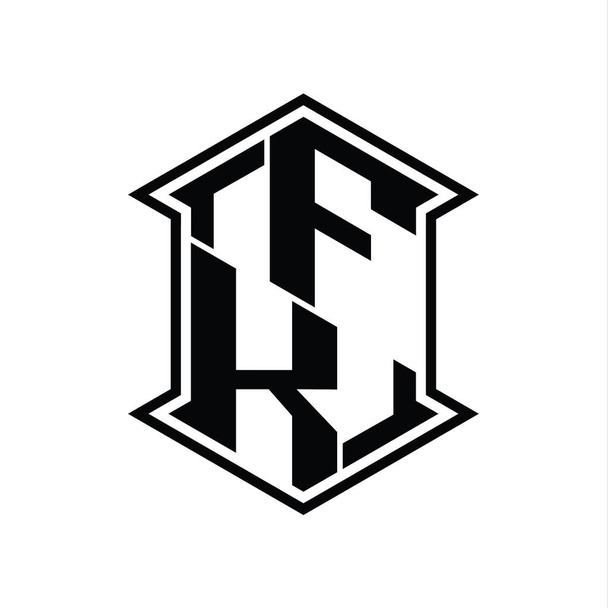 FK Letter Logo monogram zeshoek schild vorm op en neer met scherpe hoek geïsoleerde stijl ontwerp template - Foto, afbeelding