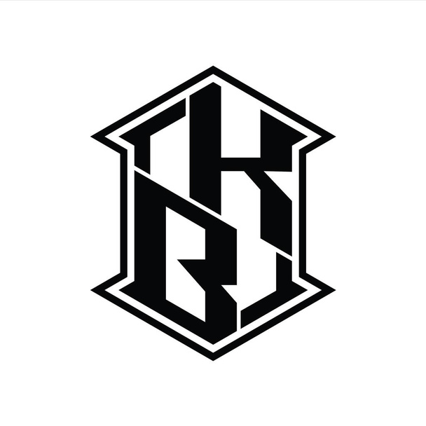 KB Levél Logo monogram hatszög pajzs alakja fel és le éles sarokban elszigetelt stílus design sablon - Fotó, kép