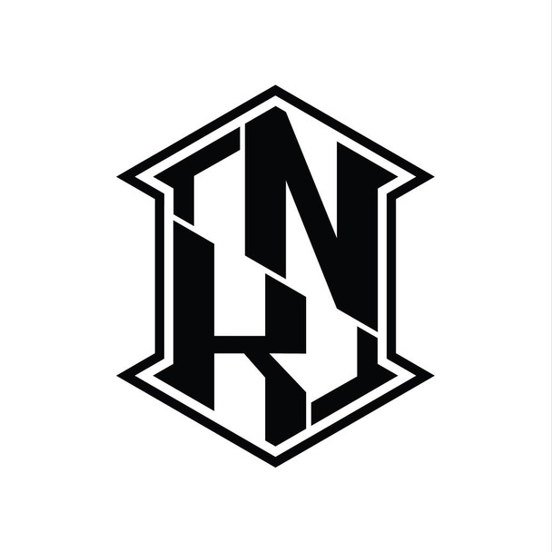 NK Carta Logo monograma hexágono escudo forma para cima e para baixo com canto afiado modelo de design de estilo isolado - Foto, Imagem