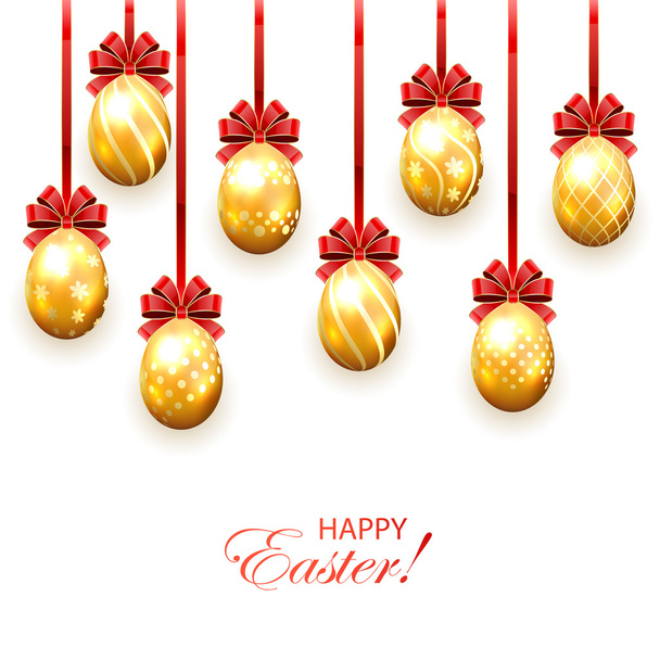 Golden Easter eggs with bow - Vector, Imagen