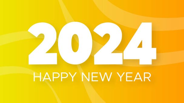 2024 Šťastný nový rok pozadí. Moderní pozdrav banner šablony s bílými 2024 Nový rok čísla na žlutém abstraktním pozadí s řádky. Vektorová ilustrace - Vektor, obrázek