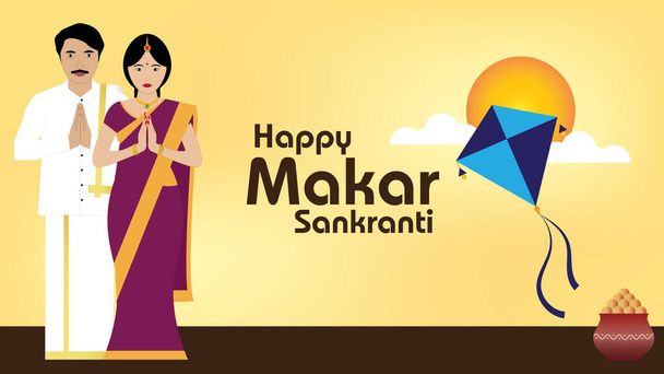 Joyeux Makar Sankranti souhaite la bienvenue Makar Sankranti est une observance hindoue et un festival - Vecteur, image