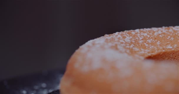 Lähikuva pala tuoretta leivottua hedelmäkakkua - Materiaali, video