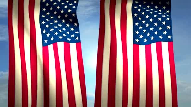 2 USA US Flags Closeup Waving Against Blue Sky CG - Footage, Video