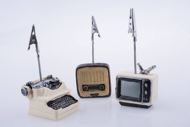 Retro syled tiny television, radio and typewriter model on a white background - Photo, Image