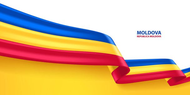 Moldova 3D kurdele bayrağı. Moldova ulusal bayrağının renginde 3D bayrak sallıyordu. Ulusal bayrak arkaplan tasarımı. - Vektör, Görsel