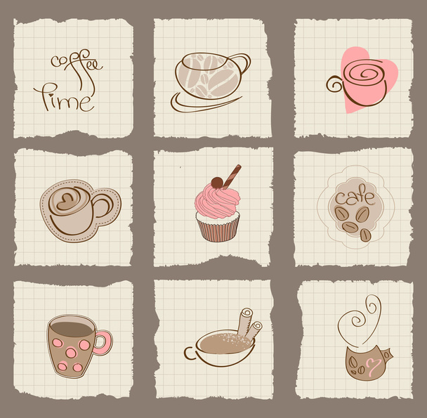 Coffee Design Elements on torn Paper - for scrapbook, design - Vector, afbeelding