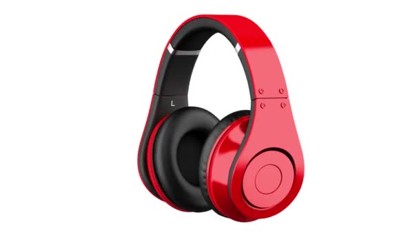 Red and black wireless headphones loop rotate on white background - Footage, Video