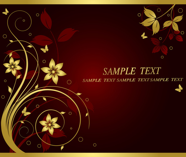 Golden floral vector background - Вектор,изображение