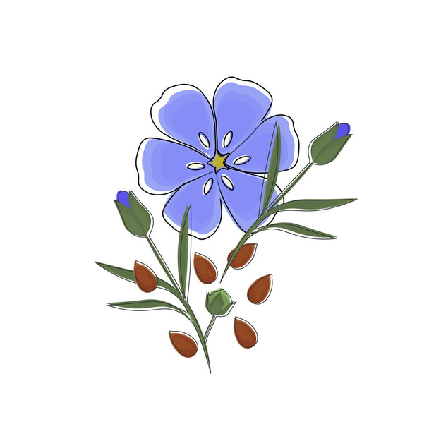 λογότυπο Εικονογράφηση Γραμμή τέχνη Λουλούδι Hemp φυτό λινάρι σπόρος - Διάνυσμα, εικόνα