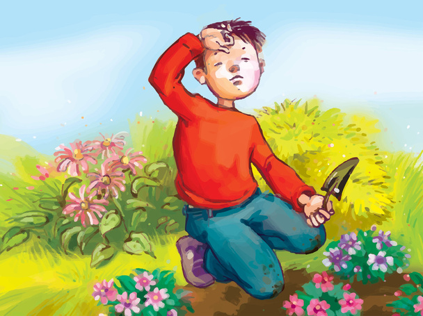 садовник сажает цветы
 - Вектор,изображение