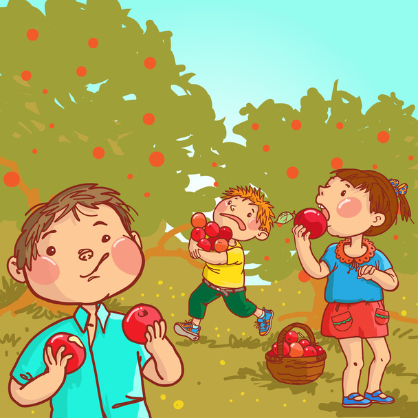 Дети собирают яблоки
. - Вектор,изображение